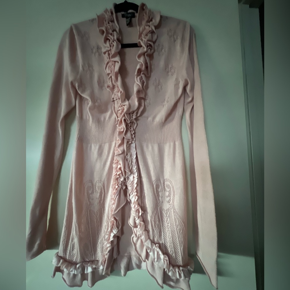 CUPIO Ruffled Knit Cardigan - Light Pink